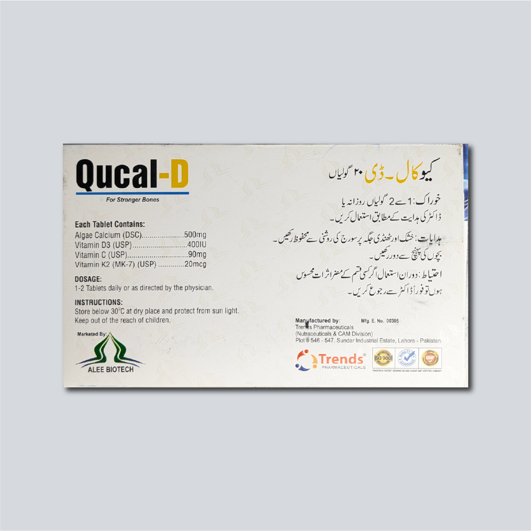 Qucal-D by Aleebiotech – Calcium & Vitamin D supplement for stronger bones and bone health support